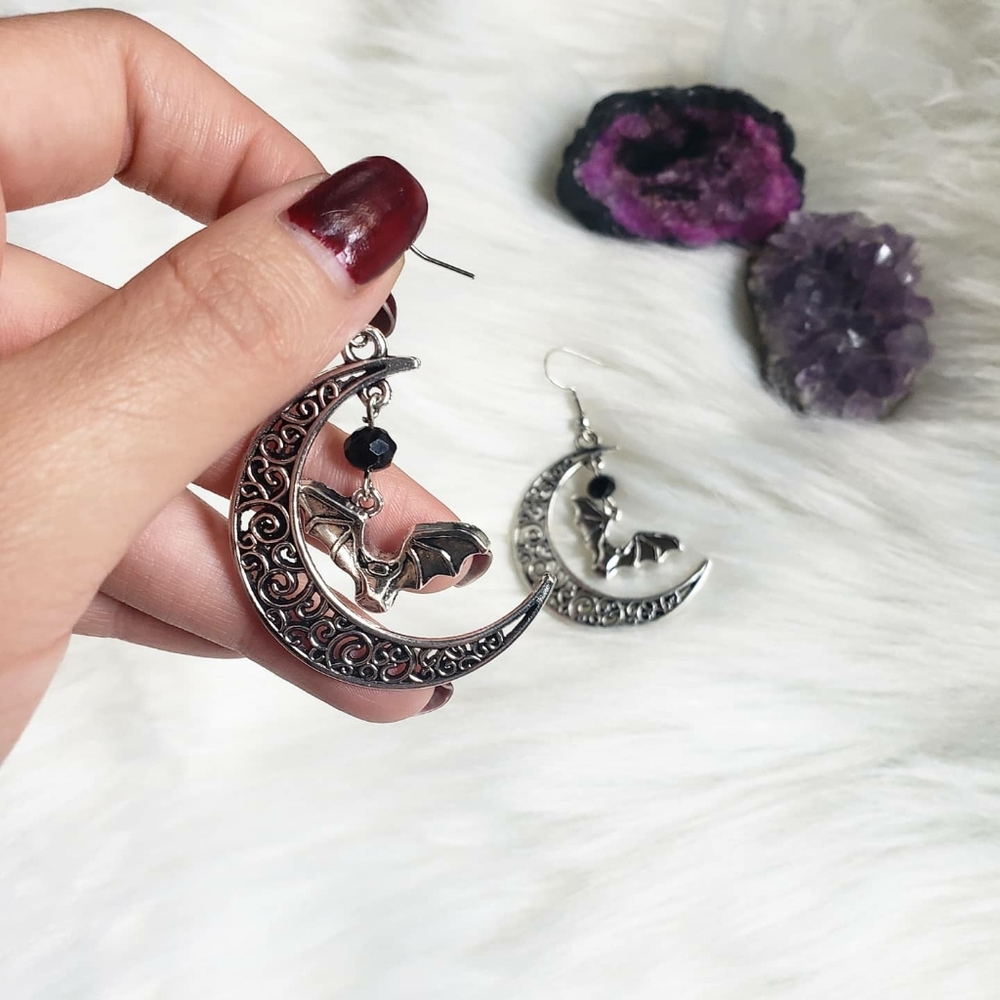 * SOLD OUT* Moon Bat Dangle Earrings - Picture 4 of 5